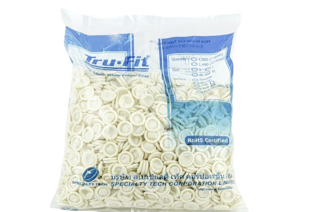 Anti-static white smooth roll finger cots